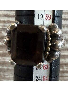925 Sterling Silver 18 KT Gold  Caviar Smoky Topaz Ring Size 9.5” Vintage